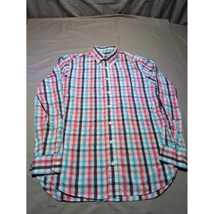 Gitman Bros Shirt Mens Large Plaid Blue Pink Button Down Made USA Cotton Stain